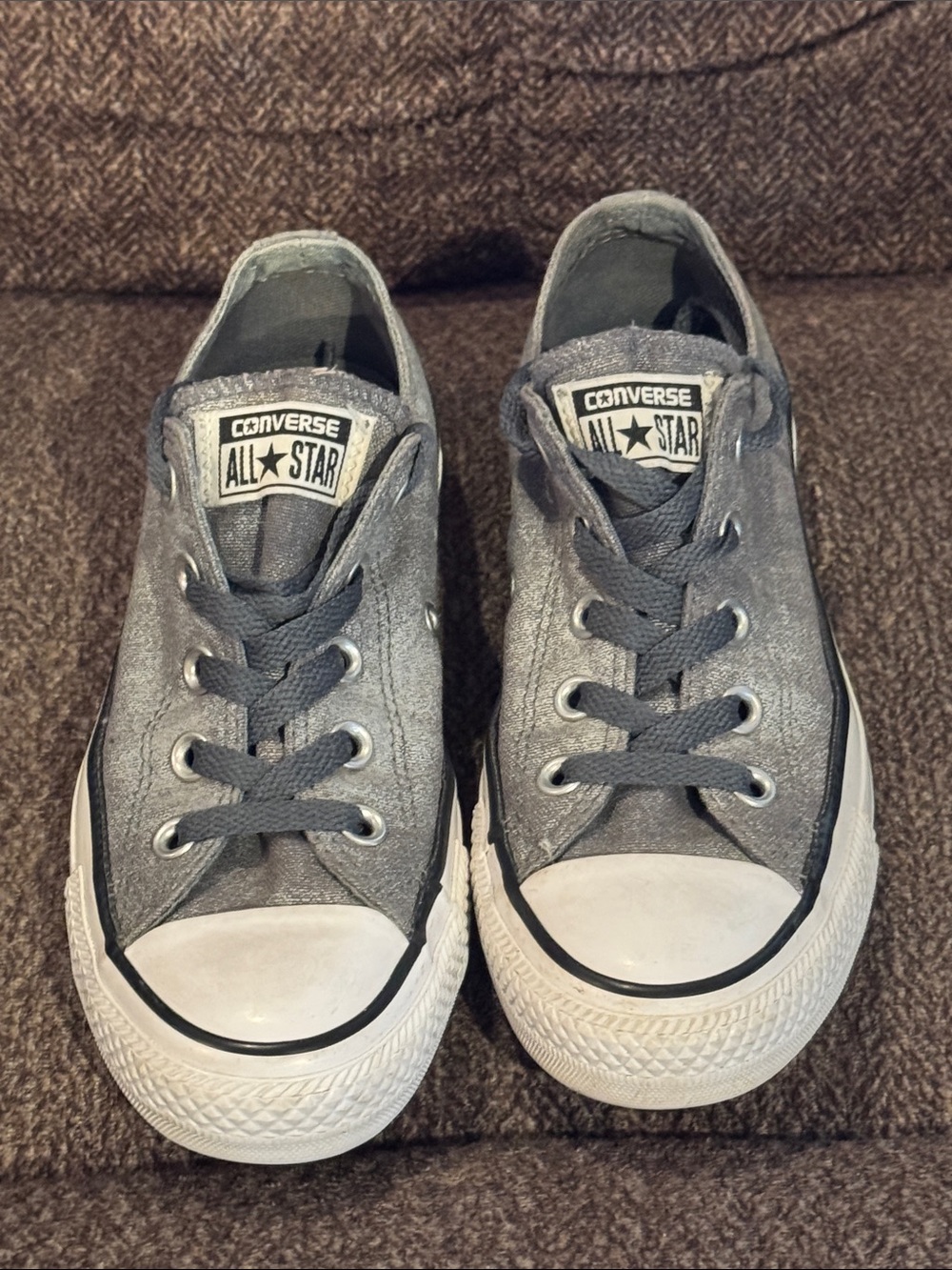 Converse Kids Gray Low Top Canvas Sneakers with White Toe